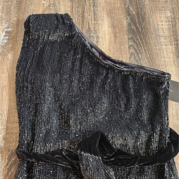 Retrofete Ella Sequin Dress Black One Shoulder Size XL NWT Sleeveless Mini - Picture 4 of 12